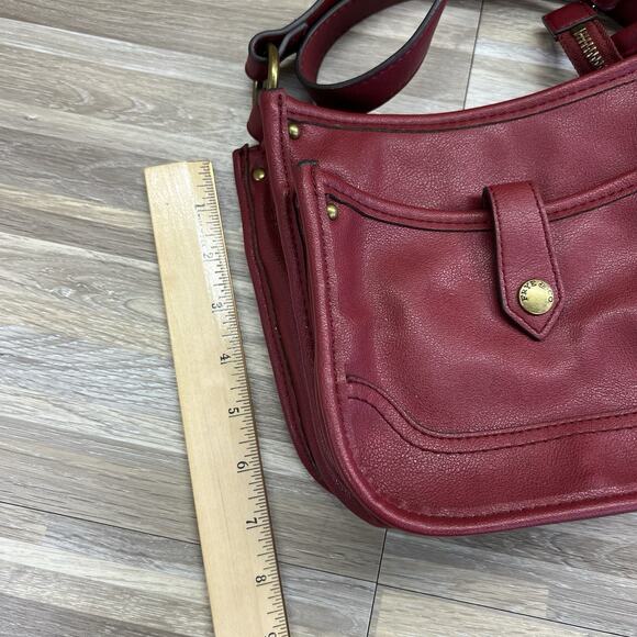 Frye and Co Handbag Crossbody Purse Maroon Vegan Leather - JL374 - Picture 3 of 9
